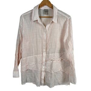 Chico's Women's XL White Orange Stripe Cotton Breathable Light Soft Casual Shirt